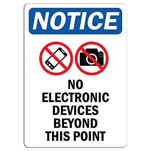 Notice - No Electronic Devices Beyond Sign with Symbol | Label Decal Sticker Retail Store Sign Sticks to Any Surface 8"
