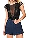 DLOREUK Womens Sexy Cap Sleeves Lace Bodysuit Clubwear Tops Black L