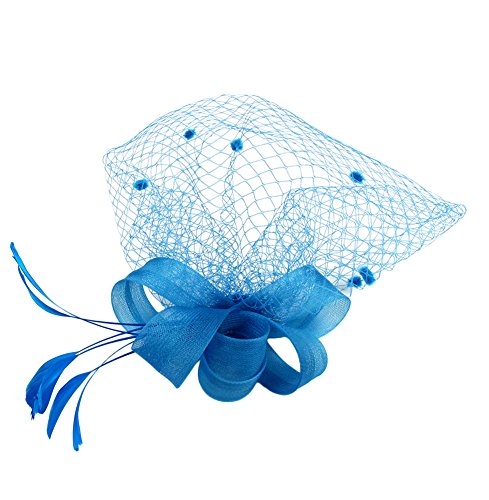Urban CoCo Women's Bow Feather Net and Veil Fascinator Cocktail Party Hair Clip Hat (Lake Blue)