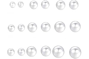 QLKILYR 12 Pairs Pearl Stud Earrings, Hypoallergenic Imitation Pearl Earrings, Stainless Steel Round Ball Pearls Stud Earrings Mixed Sizes Stud Earrings Set for Women Girls