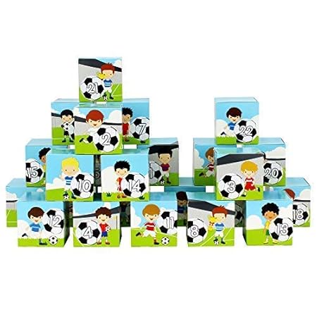 Papierdrachen DIY Adventskalender Kisten Set - Motiv grün mit Fußball-Spielern - 24 Bunte Schachteln aus Karton zum Aufstelle