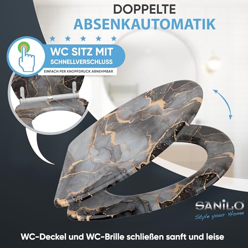 Toilet Seat with Self-Closing Mechanism, Many Toilet Seats to Choose From, High-Quality Finish, Easy Mounting, Sturdy Hinges (Marble Abstract)