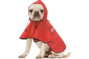 Ezierfy Waterproof Dog Raincoat - Reflective Adjustable Pet Rain Coats Jacket, Lightweight Dog Hooded Poncho Raincoats for Small Dogs (Red, Medium)