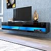 71 Inch TV Stand Cabinet Wall Mounted Floating Television Stand up to 80″ TVs with 20 Color LEDs Black Modern High Gloss Storge Shelf Entertainment Center Console Table for Living Room