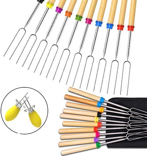 Ezire Marshmallow Roasting Sticks, Extendable Telescoping Smores Skewers for Fire Pit Campfire BBQ Hot Dog Marshmellow 32inch (10 Pack)