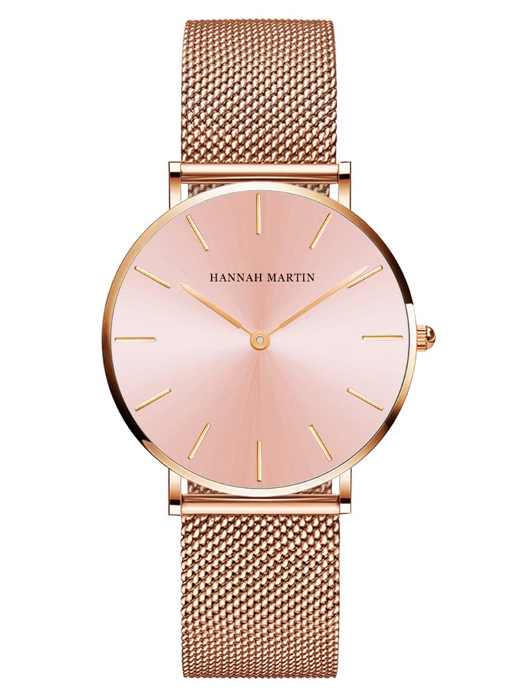 Hannah Martin Ultra Thin Stainless Steel Mesh Band Waterproof Quartz Women's Wrist Watch