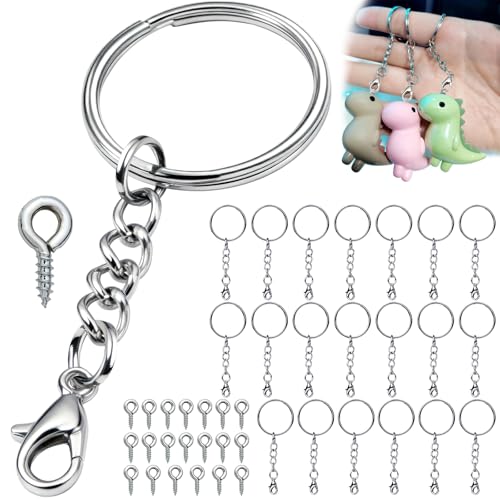 qjuwhua 40 Piezas Anillas Llaveros con Cadena 25mm Metalicas Chaveiro Kit Argollas Llavero Porta Chaves para Hacer Cadena Llavero Bisuteria Artesanías Chaveiro Manualidades DIY Organiza Plateado