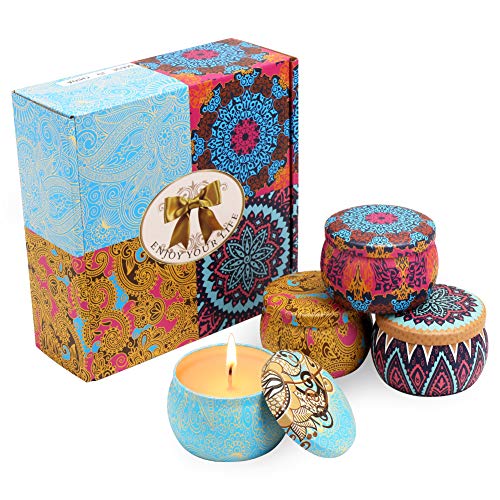 Scented Candles Gift Set, MANLI Soy Wax Aromatherapy Candle With Strongly Sweet Fruity Scents Create Romantic Mood for Stress Relief and Aromatherapy – 4 Pack