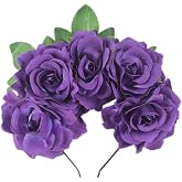 Lofruiin Women's Rose Flower Headband Artificial Flower Hairband Mexico Floral Crown Headpiece (Dark Purple, Pack of 1)