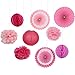 RiscaWin Set for Decoration Paper Fan,Tissue Paper Pom Poms ,Paper Lanterns,Honeycomb Balls (Set of 9) Pink