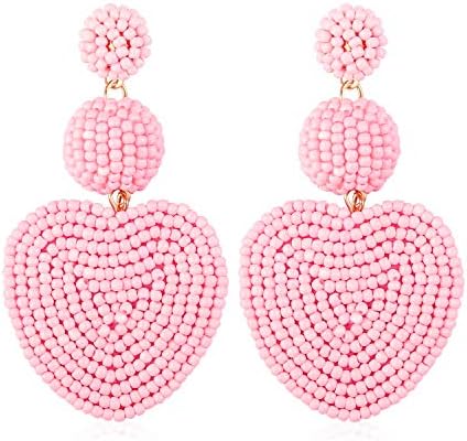 Gushion Statement Drop Earrings for Women Girl Handmade Bohemian Beaded Hoop Dangle Whimsical Fashion Vintage Beach Vacation Club Party Daily Ear Jewelry Accessory Present for Mom Sister with Gift Box