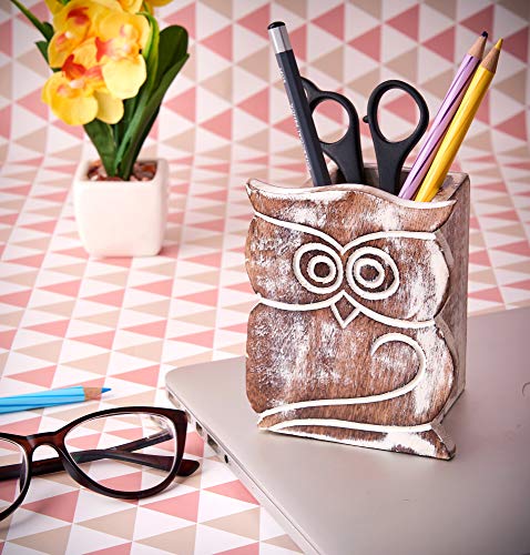 Christmas Birthday Gifts Owl Design Rustic Wood Pencil Holder Pen Cup Spectacle Eyeglasses Holder Desk Caddy Organizer Office Supplies Accessories Gift Ideas Office Coworkers - Thumbnail 5