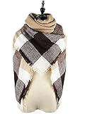 Women's Soft Warm Plaid Chunky Scarf Fall Winter Large Checked Blanket Scarves Wrap Shawl Brown White Plaid