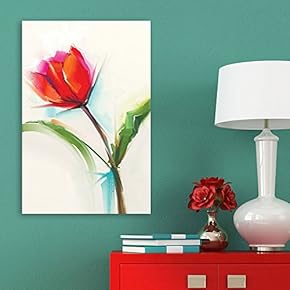 Canvas Wall Art - Oil Painting Style Red Flower - Giclee Print Gallery Wrap Modern Home Art Ready to Hang - 12x18 inches