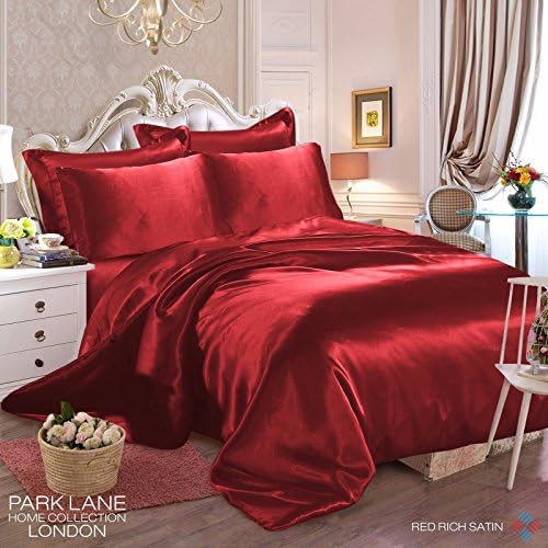 AALIAHOME 6PC Satin Silk Duvet Cover Complete Bed Sheet Set Double King Size (Red, Double)