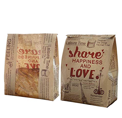 Pack of 30 Paper Bread Loaf Bag Kraft Food Packaging Storage Bakery Bag with Front Window, Label Seal sticker included (Style-8)