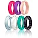 ROQ Silicone Wedding Ring for Women, Set of 7 Silicone Rubber Wedding Bands - Black with Glitter Sparkle Pink Turquoise, White, Metal Look Silver, Purple, Pink, Rose Gold - Size 9