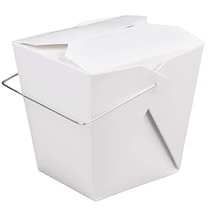 Fit Meal Prep [50 Pack] 26 oz 4 x 3 Wire Handle Rectangle Paper Take Out Food Containers, Plain White Half Quart Chinese Asian to Go Boxes