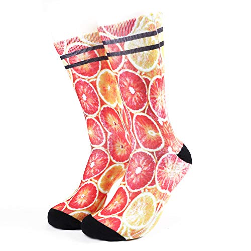 DREAM SLIM Mens Unisex Funny Crazy Color 3D Skull Pattern Athletic Basketball Sports Novelty Crew Tube Socks (Grapefruit) - Thumbnail 7