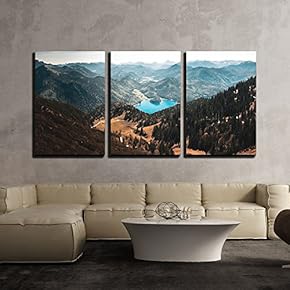 3 Piece Canvas Wall Art - Landscape with Mountains and Valley - Modern Home Art Stretched and Framed Ready to Hang - 16"x24"x3 Panels