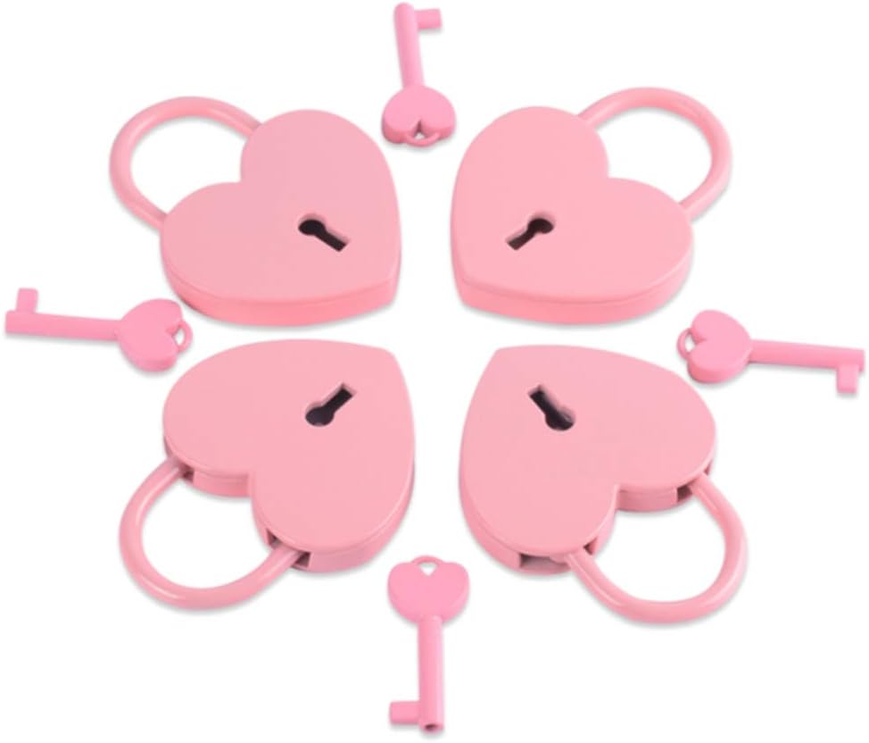 Lock Couples With Key Heart Shaped Home Travel Zinc Alloy Gift Safe Drawers Lover Diary Book Luggage Padlock(Pink)
