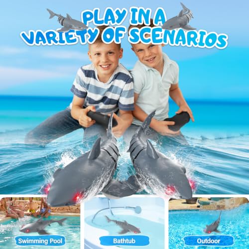 Tozinova Remote Control Shark Toy, 2.4 GHz Simulation Shark Toy Boat with LED Lights for Pools and Lakes, USB Direct Charging, Waterproof, 360°Rotate RC Shark Function for Kids Boys Girls 5 6 7 8 9