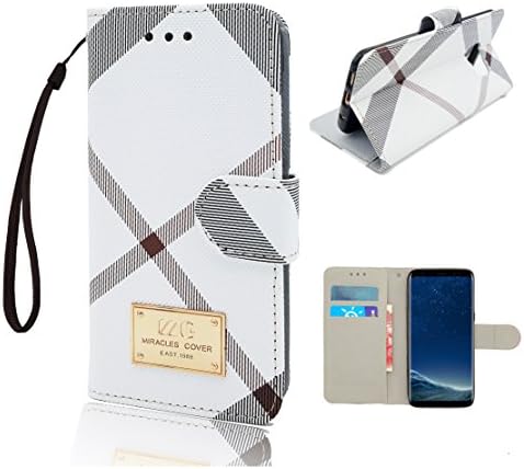 Samsung Galaxy S8 Synthetic Eco-Leather Wallet Kickstand Case with Wristlet and Card Slot, ArcticBell Phone Case (White)