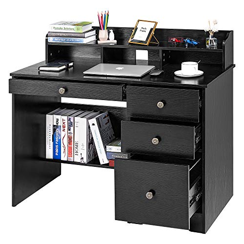 Kealive Computer Desk with 4 Drawers and Hutch Shelf, Wood Frame Home