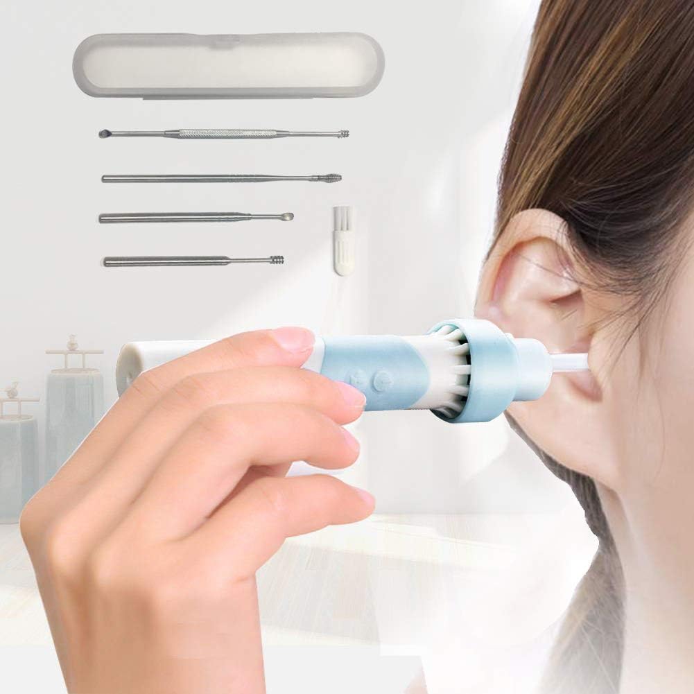 Sinoem Electric Vacuum Ear Wax Remover with 5 Pieces Ear Pick Cleaning Tool(Gift), LED Ear Cleaner Safer Ear Wax Removal Kit Upgraded for Babies Kids Children Adults Elderly and Pets -Blue