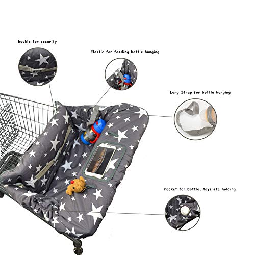 Cotton Shopping Cart Cover for Baby, Toddler High Chair Cover with Cell Phone Carrier-Summer Grocery Cart Cushion for Boy or Girl Large Size Star Print
