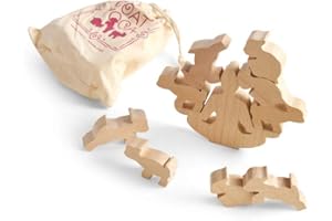 GENUINEFRED Genuine Fred Goat Yoga Wooden Stacking & Balance Game, Creative Game for All Ages, Solid Wood with Muslin Storage Bag, Enhance Focus and Problem Solving, Great White Elephant or Zen