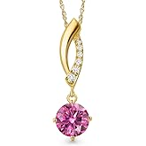 Gem Stone King 10K Yellow Gold Customized and Personalized Round 6MM Gemstone Birthstone and Lab Grown Diamond Pendant Necklace for Women With 18 Inch Chain