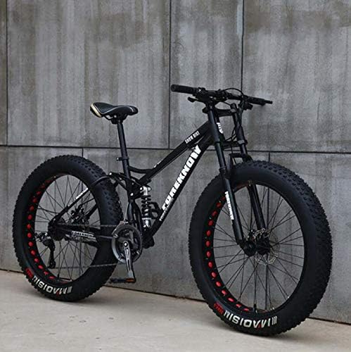 GASLIKE Mountain Bike for Teens of Adults Men And Women, High Carbon Steel Frame, Soft Tail Dual Suspension, Mechanical Disc Brake, 24/26×5.1 Inch Fat Tire