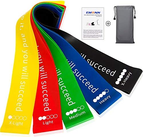 EMBNN Resistance Loop Exercise Bands for Legs, Set of 5 Premium Quality Exercise Bands with Carry Bag, User Manuel, Workout EBook for Home Fitness, Yoga, Pilates