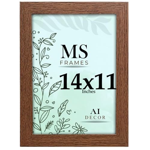 AI Decor 14x11 Inch Dark Oak Picture Frames (35.6x27.9 cm) Poster Frame - Clear Acrylic Display Picture Frame MDF Wooden Portrait/Panoramic - Flat Wall Mount Hang Hooks