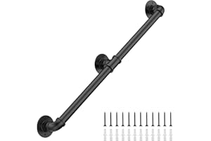 Groking 8FT Industrial Stair Railing Wall Mount Staircase Handrail φ1.3 Pipe Hand Rail for Steps Grab Bar Foot Rail Vintage Pipe Railing Black Deck Handrail for Outdoor Indoor Stairs Porch