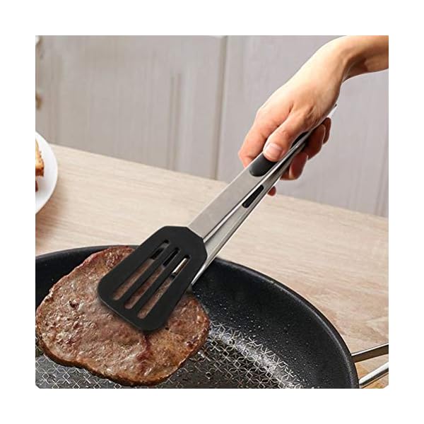 Cooking-Tongs-Set-of-3-Stainless-Steel-Kitchen-Tongs-with-Silicone-Tips-Including-12-Spatula-Tong-for-Easy-Turning-and-2-Basic-Food-Tongs9-12-for-BBQ-Salad-Grilling-Serving-Black Kitchen Tongs 9”+12”, Cooking Tongs with Stainless Steel, Silicone Tongs for Serving, Nonstick Food Tongs Set of 3