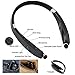 Bluetooth Headphones Wireless Neckband Headset Stereo Noise Cancelling Earphone with Mic Sweatproof Handfree Sport Retractable Earbuds for Running-Black