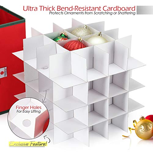 StorageMaid Christmas Ornament Storage Box - Festive Sturdy Xmas Organizer Container for Safe, Secure Storage - Christmas Decoration Box Equipped with a Velcro Cover & Card Slot - 12 x 12 x 12 in - Thumbnail 2