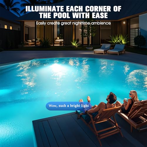 DeeprBetter Outdoor Pool Light with Remote Control, Rechargeable Underwater Pool Light with 9 Modes Underwater Light Show, IP68 Waterproof LED Pool Light, Spa Pool Lighting, 2 Pieces