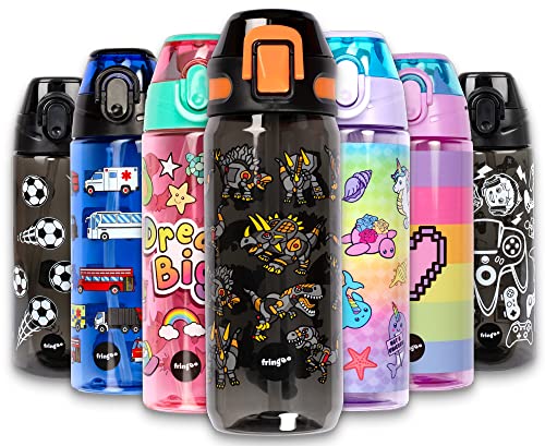 fringoo - Robot A Forma Di Dinosauro - Borracce senza BPA - Borraccia in paglia nera - Borraccia riutilizzabile - 600 ml / 20 Oz