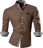jeansian Men's Casual Slim Long Sleeves Dress Shirt 8558 Khaki L