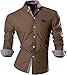 jeansian Men's Casual Slim Long Sleeves Dress Shirt 8558 Khaki L