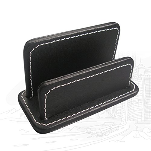 Zubita Name Cards Holder, Creative Design PU Leather Business Name Card Holder Stand Notes Container Desktop Organizer ( Black ) - Thumbnail 6
