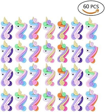 Feihoudei 60 Pcs Unicorn Slime Charms Beads, Mixed Color and Styles Resin Unicorn for Craft Making
