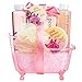 Home Spa Gift Basket Peony Spa Set For Women, Contains Shower Gel, Bubble Bath, Body Lotion, Peony Bath Salt & Puff in a Pink Feminine Tub
