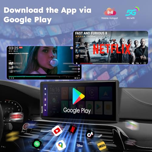CARPURIDE W903Plus Wireless CarPlay e Android Auto 4+64 GB, schermo touch HD IPS da 9,3" CarPlay per auto, GPS online e offline, Google Play, Mirror Link, Bluetooth, antenna GPS, telecamera posteriore