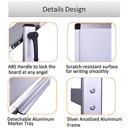 48 x 36 inch Double Sided Magnetic Revolver Rolling Dry Erase Board Easel, Mobile Standing Presentation Whiteboard Writing Board on Aluminum Stand with Marker Tray