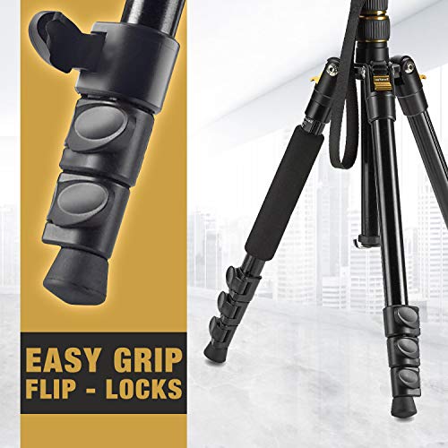Professional Camera Tripod & Monopod – Portable Tripod Stand with 360° Ball Head – 57” DSLR Tripod for Video – Lightweight Aluminum Travel Tripod - Thumbnail 4