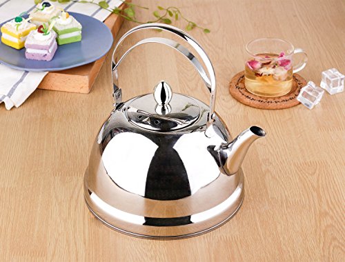 Tea Pot with Infuser Loose Tea for Stove Top 18/10 Stainless Steel Coffee Kettle 8 Cup Quick Boil Sturdy Teapot Hot Water Mirror Finish 2 Liter/2.1 Quart 68 Ounce by Onlycooker
